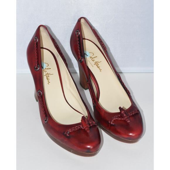 Cole Haan Red & Black Marble Leather Platform Block Heel Pump Size 9B - Picture 2 of 10